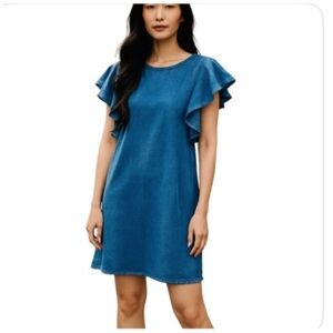 Z Supply Women’s ’The Jersey’ Sleeveless Denim Ruffle Dress. Indigo. Extra-Small
